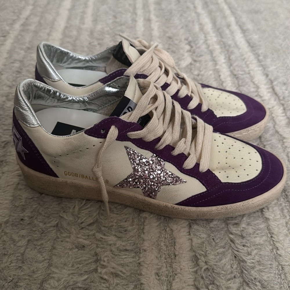 Golden Goose Ball Star Sneakers White, purple glitter NIB - Picture 3 of 8
